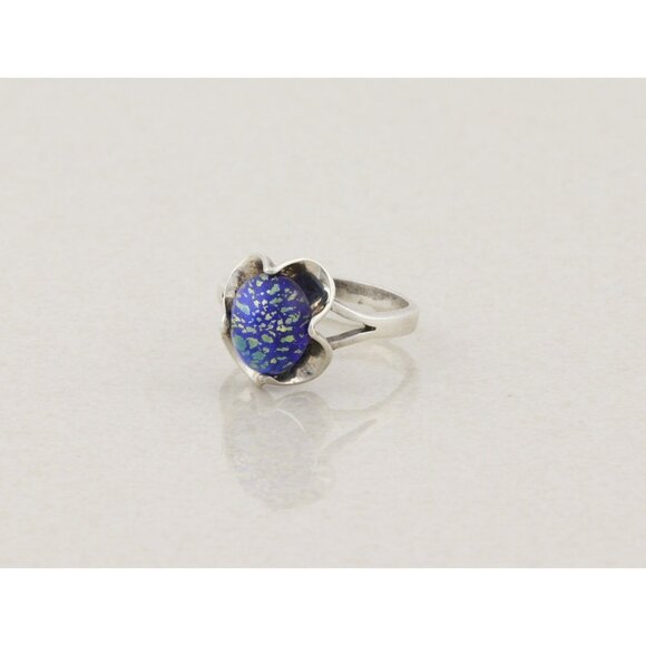 Sterling Silver Blue Foil Opal Ring Size 7 1/4 - Picture 4 of 7